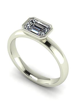 Moissanite 9Ct Gold 1Ct Rub Set Emerald Cut Wed Fit Solitaire Ring - White