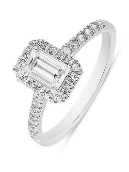 Love Diamond 1.20Ct Emerald Cut Diamond Halo & Shoulder Ring Lab Grown