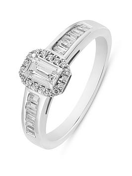 Love Diamond 0.85Ct Emerald Cut Diamond Halo & Baguette Ring Lab Grown