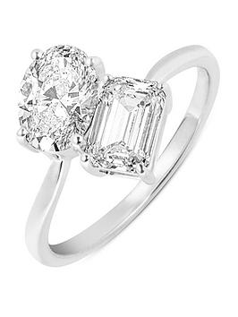 Love Diamond 2.00Ct Mixed Shape 'Me & You' Diamond Ring (Emerald & Oval Cuts) Lab Grown