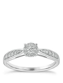 Ernest Jones Engagement Ring 9Ct Gold Halo Cluster 025Ct Diamond Ring - White