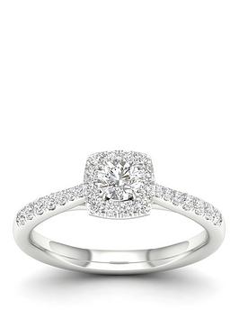 Ernest Jones Engagement Ring 18Ct Gold & Platinum Cushion Halo 0.50Ct Diamond Ring - White