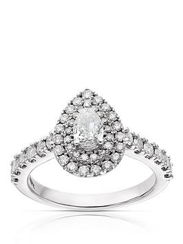Ernest Jones Engagement Ring 18Ct Gold Pear Cut Halo 1Ct Diamond Ring - White