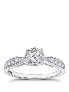 Ernest Jones Engagement Ring 9Ct Gold Halo Cluster 050Ct Diamond Ring - White