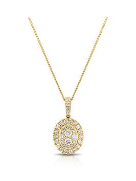 Ernest Jones 9Ct 050Ct Diamond Oval Cluster Pendant Necklace - Gold