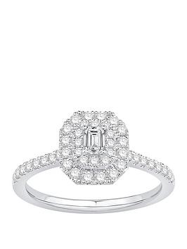 Ernest Jones Engagement Ring Emerald Shaped Halo 0.50Ct Diamond Ring - Platinum