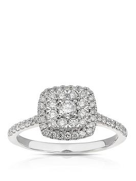 Ernest Jones Engagement Ring Cushion Shaped Cluster 0.50Ct Diamond Ring - Platinum