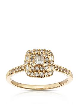 H. Samuel 9Ct Cushion Shaped Double Halo 0.40Ct Diamond Ring - Gold