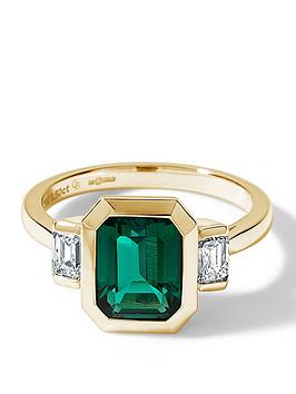 Created Brilliance Astrid 9Ct Yellow Gold Created Emerald And 0.50Ct Tw. Lab Grown Diamond Trilogy Ring