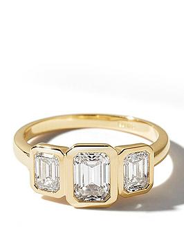 Created Brilliance Eliza 9Ct Yellow Gold 2Ct Tw. Emerald Cut Lab Grown Diamond Trilogy Engagement Ring