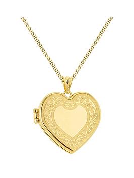 The Love Collection 9Ct Yellow Gold 23Mm X 27Mm Heart Frame Engraved Locket Pendant /18'