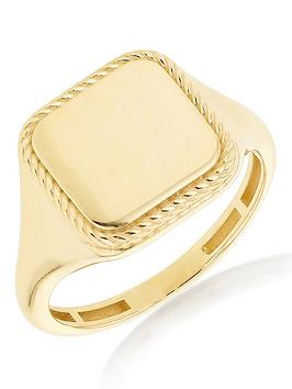 The Love Collection 9Ct Yellow Gold Square Twisted Rope Frame Signet Center Ring