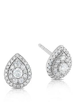 Ernest Jones 9Ct White Gold 0.50Ct Total Diamond Halo Pear Studs