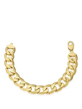 Ernest Jones 9Ct Men'S 9" Solid Curb Chain Bracelet - Gold