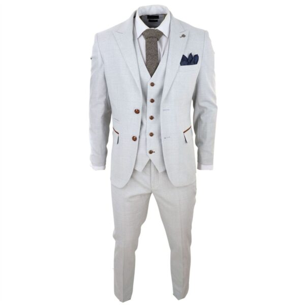 Paul Andrew Mens Grey Stone 3 Piece Tweed Check Suit - Cream - Size 46 (Chest)