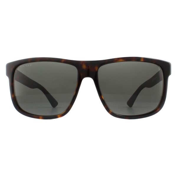 Gucci Mens Lightweight Rectangle Havana and Grey Polarized Sunglasses - Brown, Size: 58x16x145mm - Size 58x16x145mm