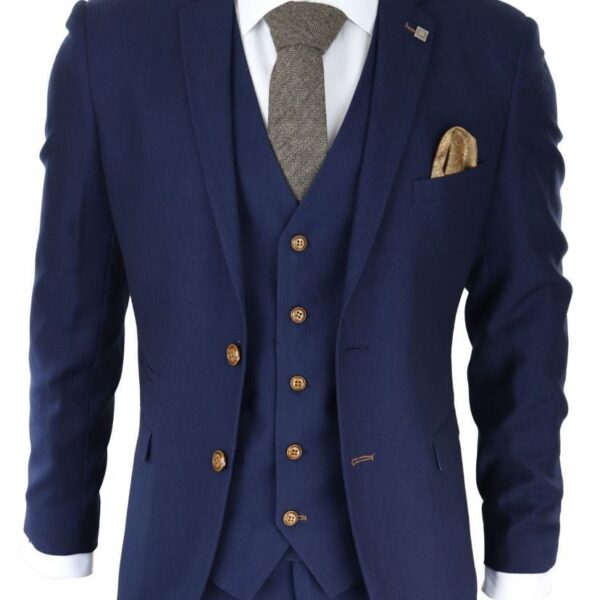 Paul Andrew Mens 3 Piece Navy Blue Birdseye Classic Suit Canvas - Size 50 (Chest)