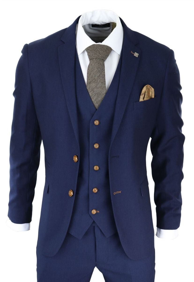 Paul Andrew Mens 3 Piece Navy Blue Birdseye Classic Suit Canvas - Size 50 (Chest)