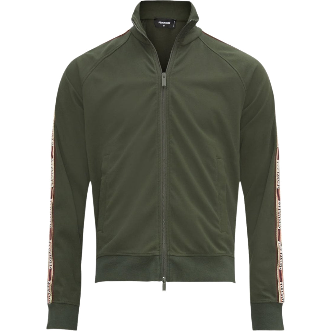 Dsquared2 Mens Taped Sleeves Military Green Zip-Up Sweatshirt - Size Medium