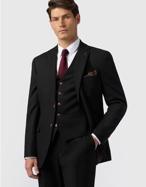 Antique Rogue Regular Fit Black Texture Stretch Men's Suit Jacket