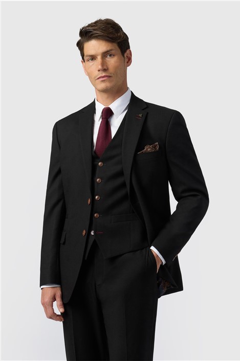 Antique Rogue Regular Fit Black Texture Stretch Men's Suit Jacket