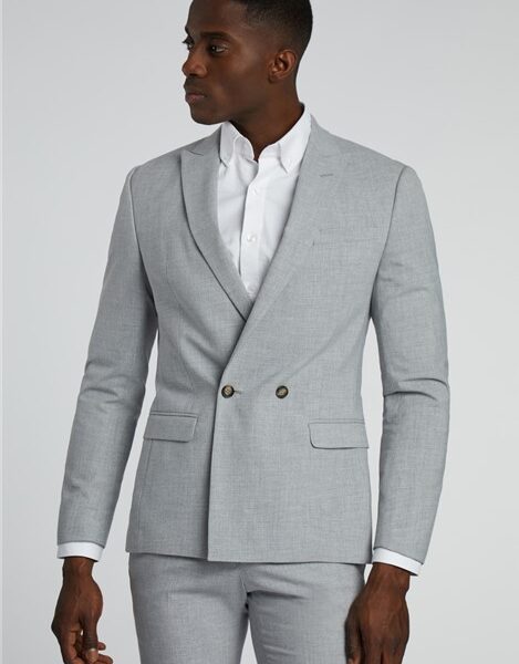 Antique Rogue Slim Fit Grey Plain Double Breasted Men's Suit Jacket