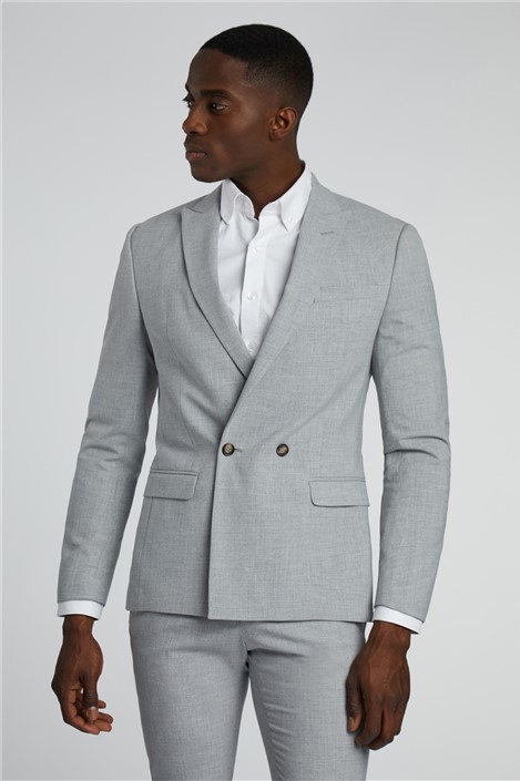 Antique Rogue Slim Fit Grey Plain Double Breasted Men's Suit Jacket