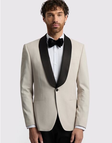 Antique Rogue Slim Fit Ecru Contrast Lapel Tuxedo Jacket