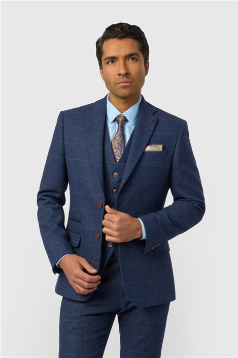 Antique Rogue Tailored Fit Ezra Blue Check Men's Suit Jacket