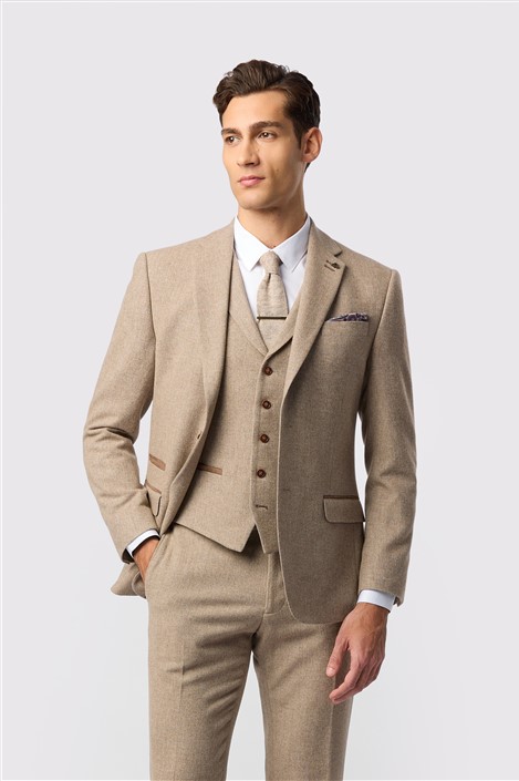 Antique Rogue Slim Fit Camel Herringbone Tweed Men's Suit Jacket