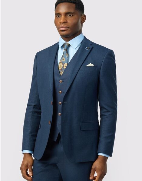 Antique Rogue Slim fit Navy Blue Texture Stretch Men's Suit Jacket