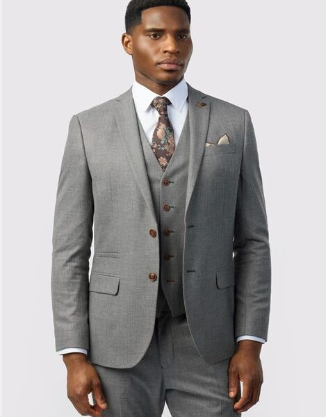Antique Rogue Slim Fit Grey Texture Stretch Men's Suit Jacket