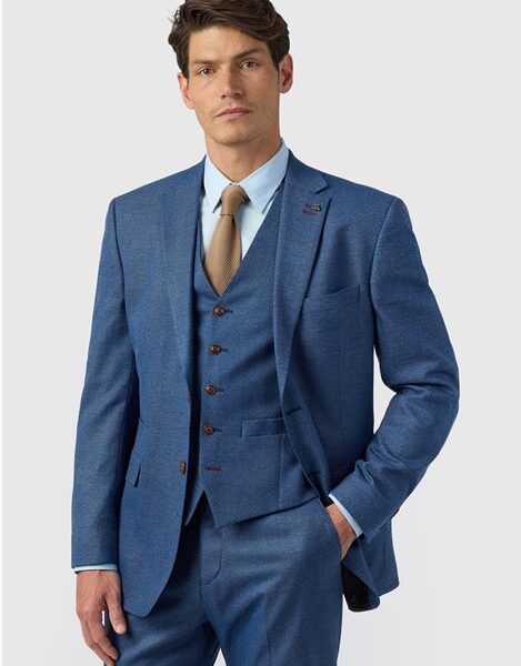 Antique Rogue Regular Fit Blue Texture Stretch Men's Suit Jacket