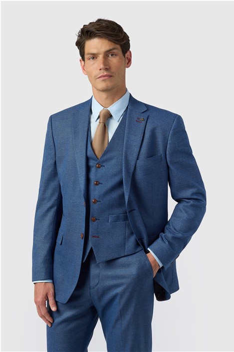Antique Rogue Regular Fit Blue Texture Stretch Men's Suit Jacket