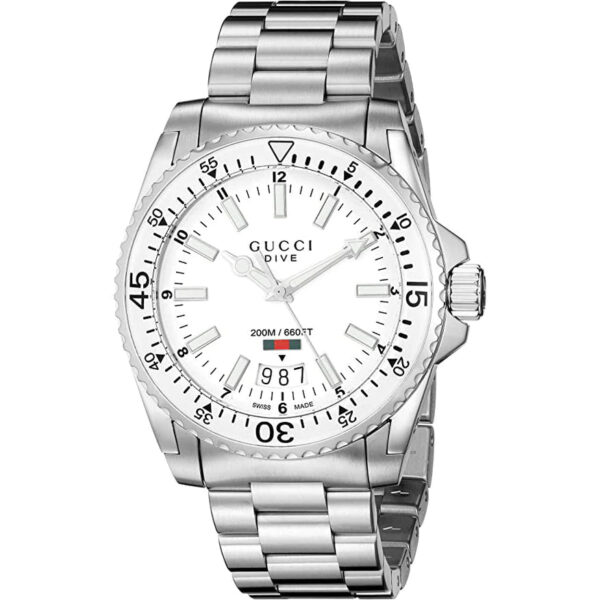 Gucci - Dive Stainless Steel Bracelet White Dial Mens Watch - One Size