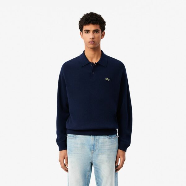 Relaxed Fit Polo Jumper in Carded Wool