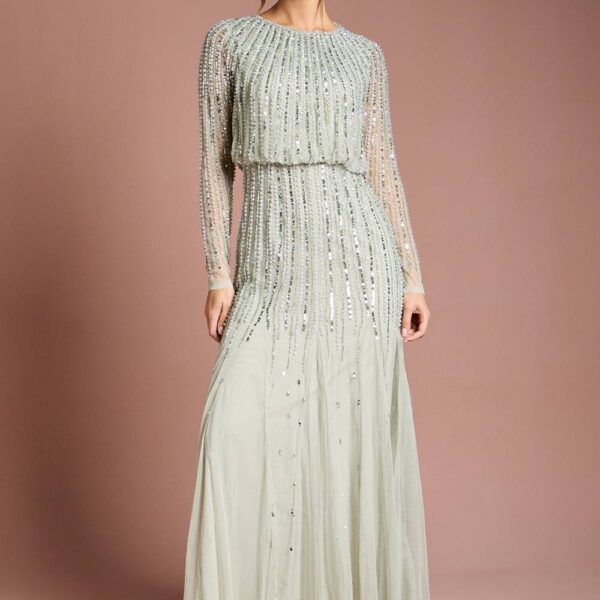 Coast Women's Linear Sequin Embellished Long Sleeve Maxi Dress in Sage | Size: 10