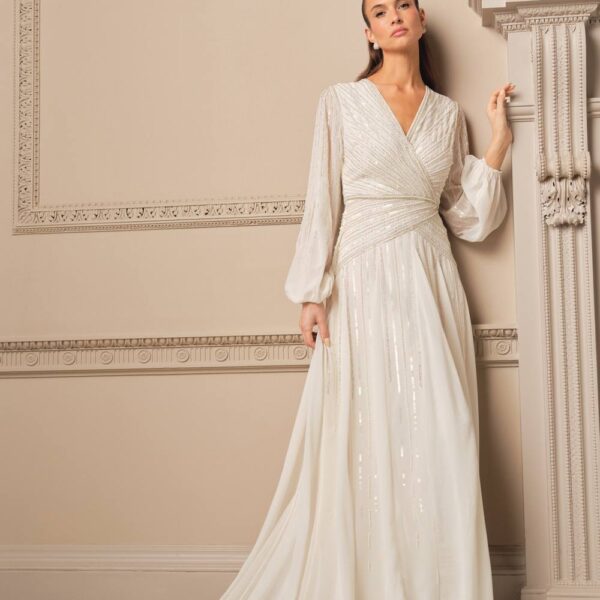 Coast Women's Long Sleeve Linear Embellished Wedding Dress in Ivory | Size: 12