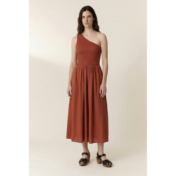Rahul Asymmetric Midi Dress with Smocked Detail