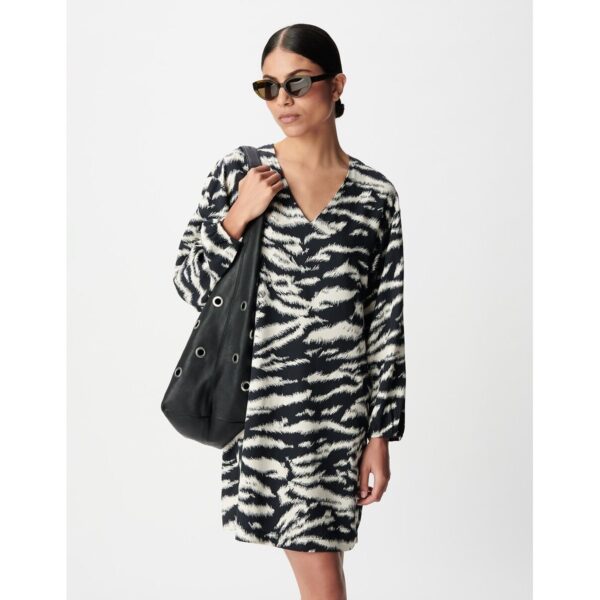 Zebra Print V-Neck Shift Dress with Long Sleeves