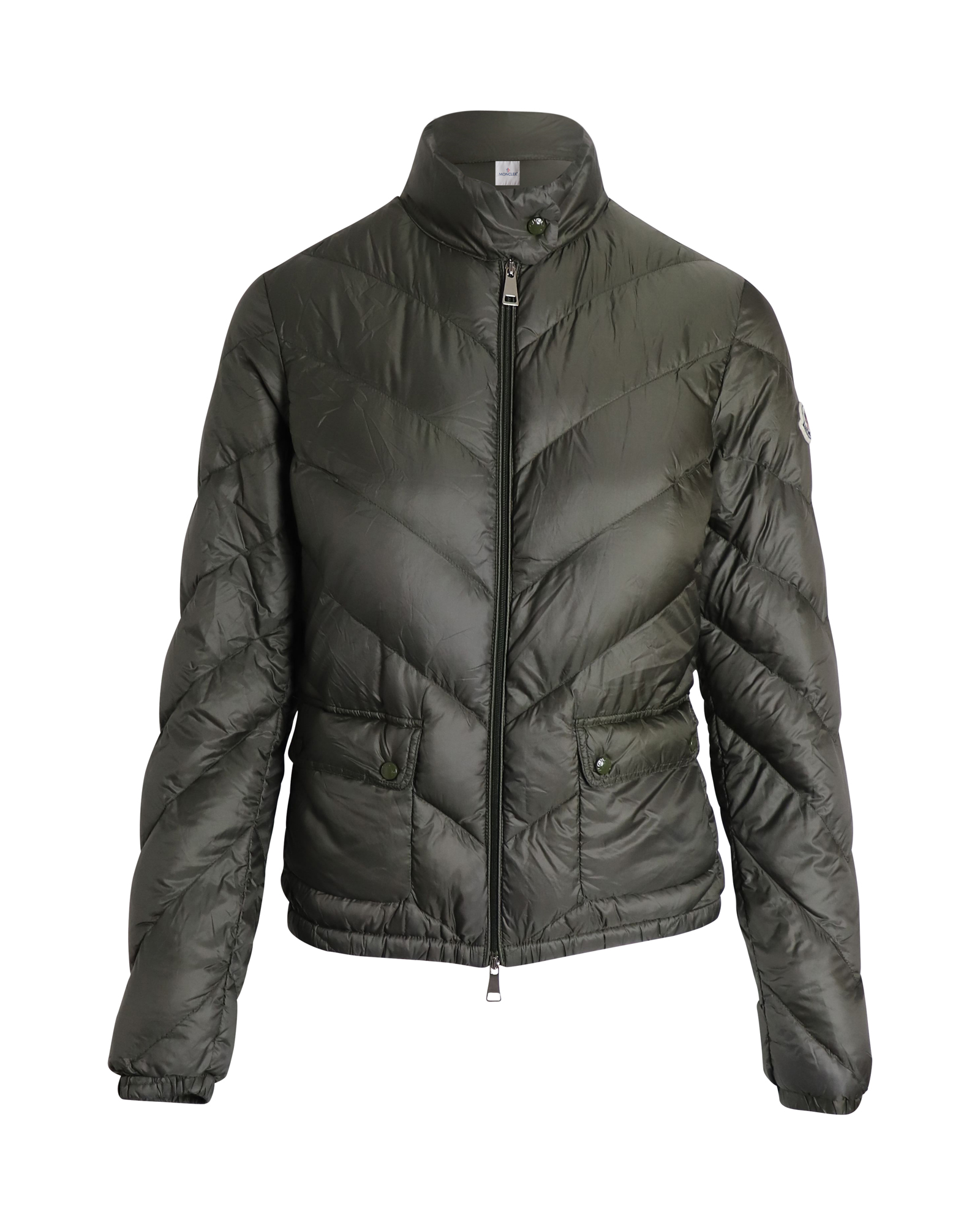 Moncler Pre-owned Womens Quilted Puffer Jacket in Olive Polyamide - Size Small