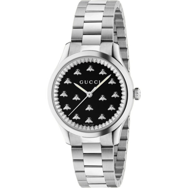Gucci Womens YA1265034 G-Timeless Black Dial Ladies Watch - Silver Stainless Steel - One Size