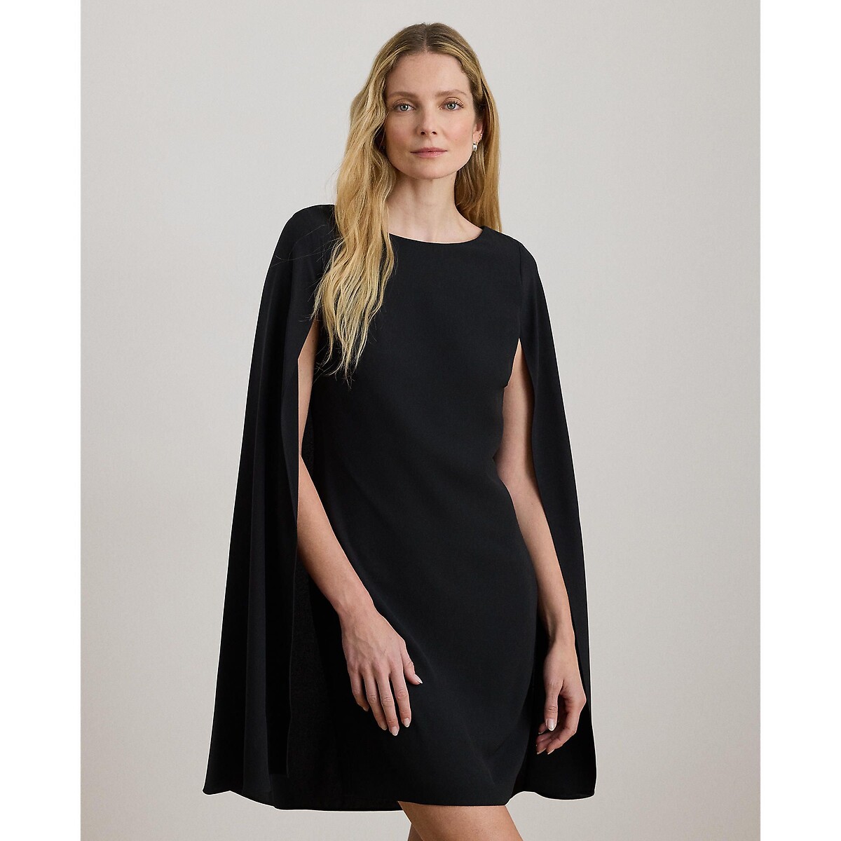 Petra Cape Cocktail Mini Dress with Boat Neck