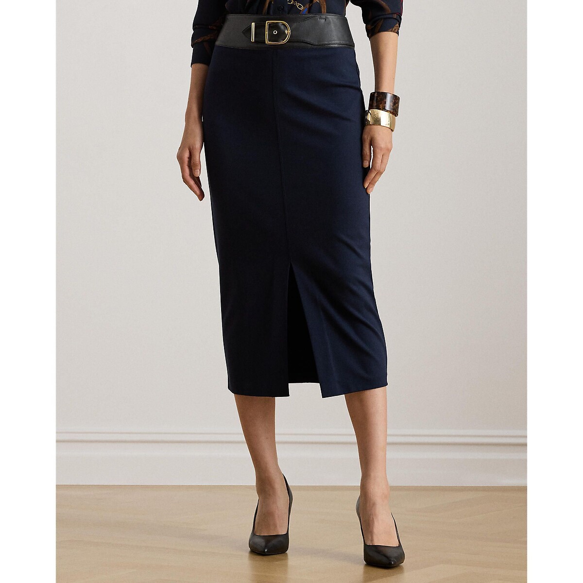 Merredi Belted Straight Midi Skirt