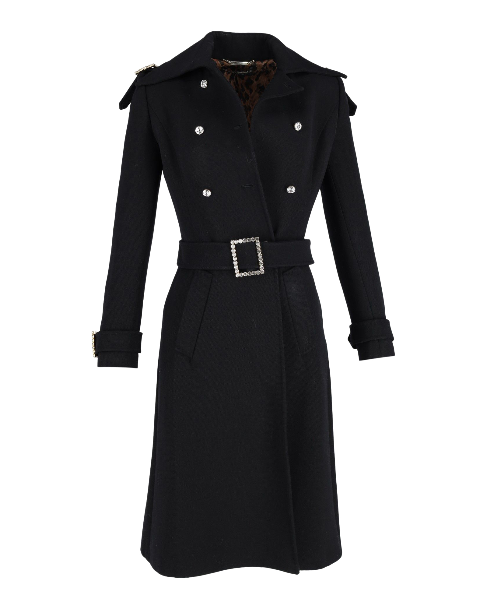 Dolce & Gabbana Pre-owned Womens & Double-Breasted Coat with Belt in Black Wool - Size EU 40 (Womens)