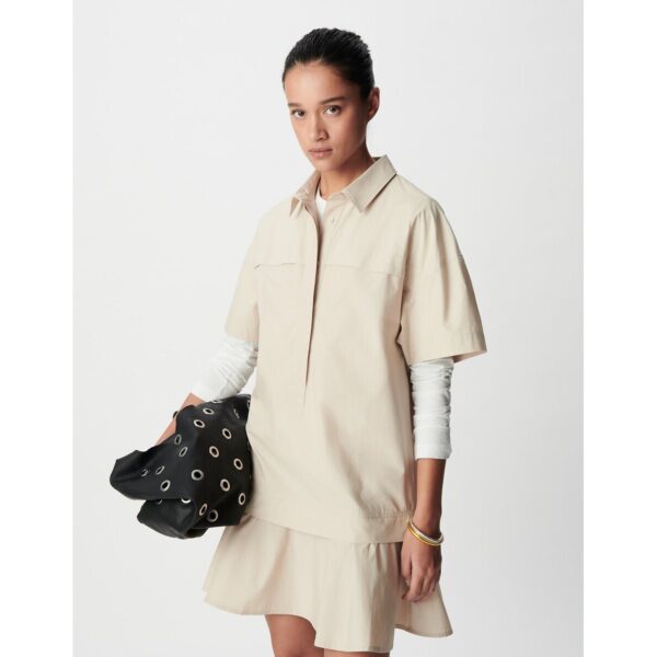 Full Mini Dress with Short Sleeves and Shirt Collar