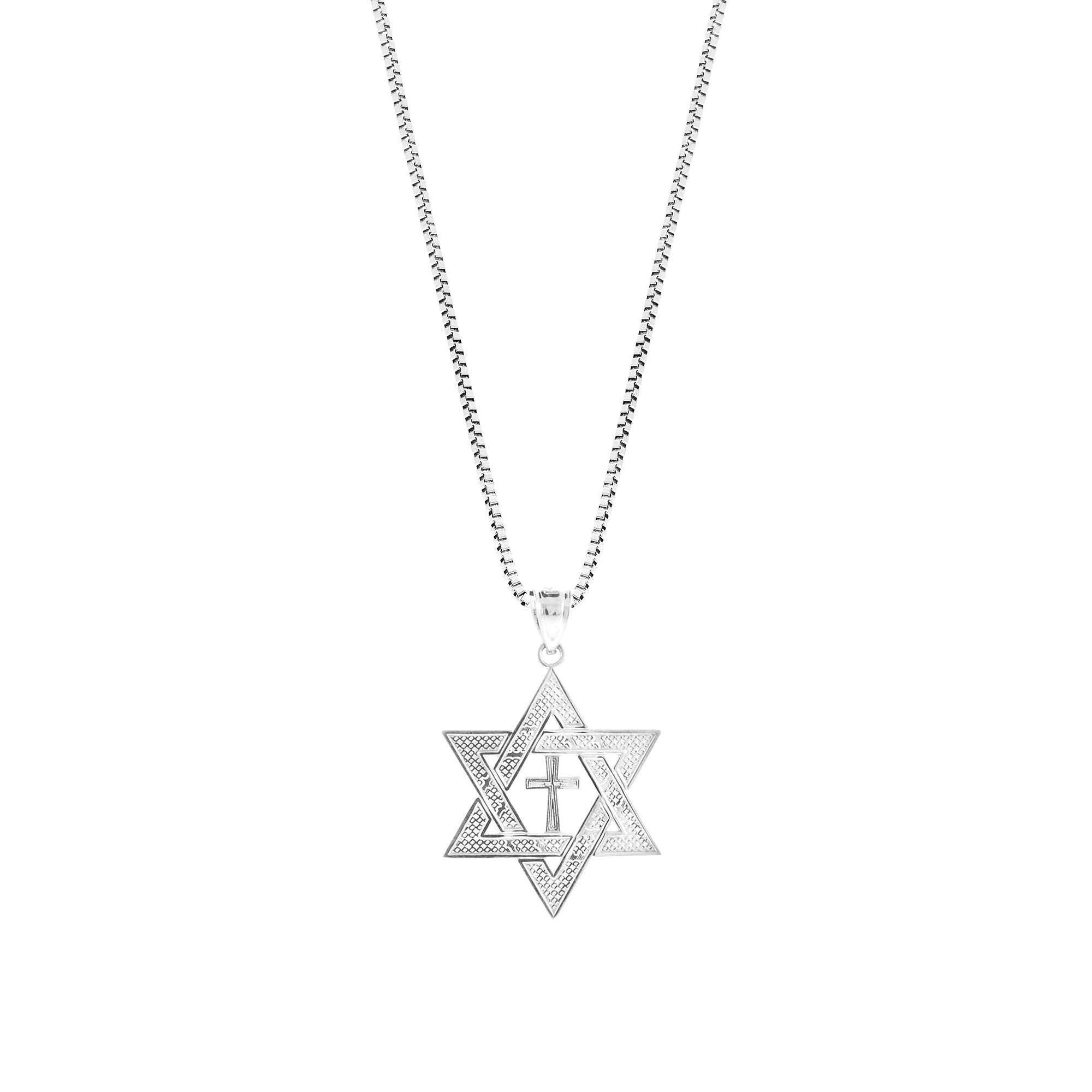 Men's Detailed Star of David Pendant Necklace in 9ct White Gold