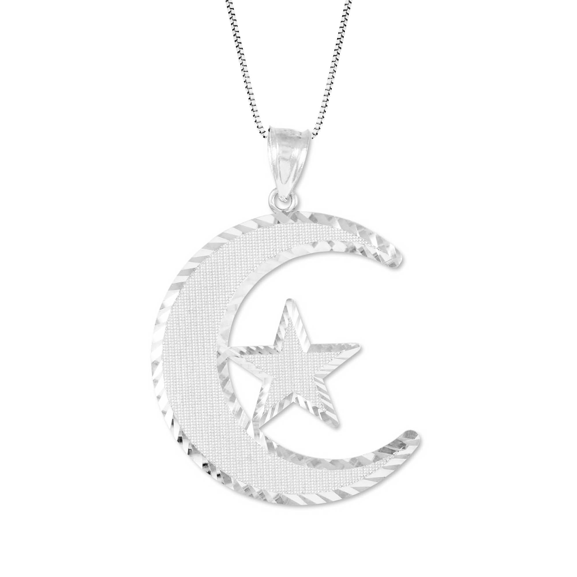 Sleek Crescent Pendant Necklace in 9ct White Gold