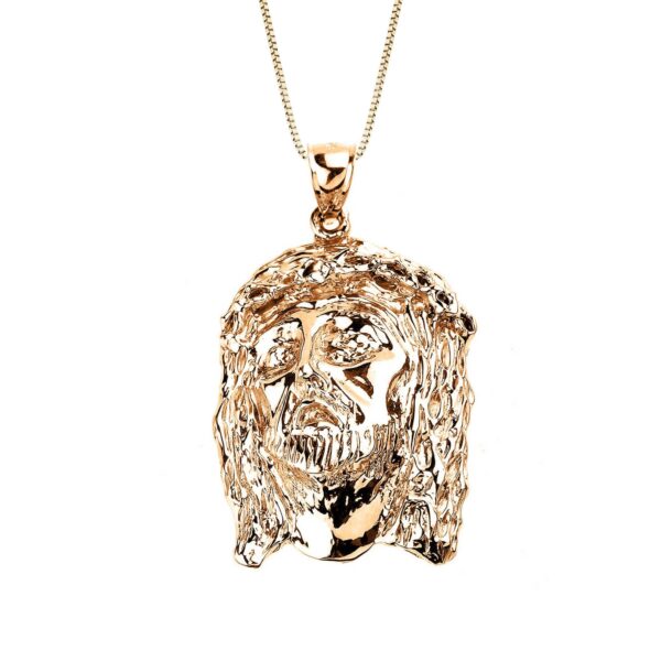 Men's Etched Jesus Face Pendant Necklace in 9ct Gold