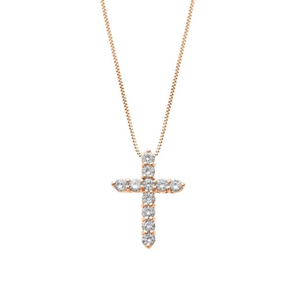 Diamond Statement Embellished Cross Pendant Necklace in 9ct Rose Gold